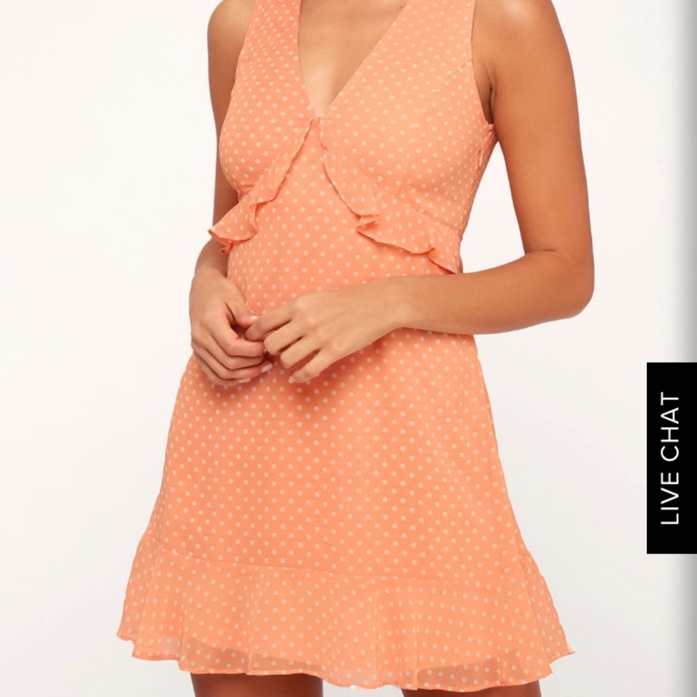 Lulus peach polka dot mini dress